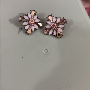 Floral Pink and Gold Stud Earrings